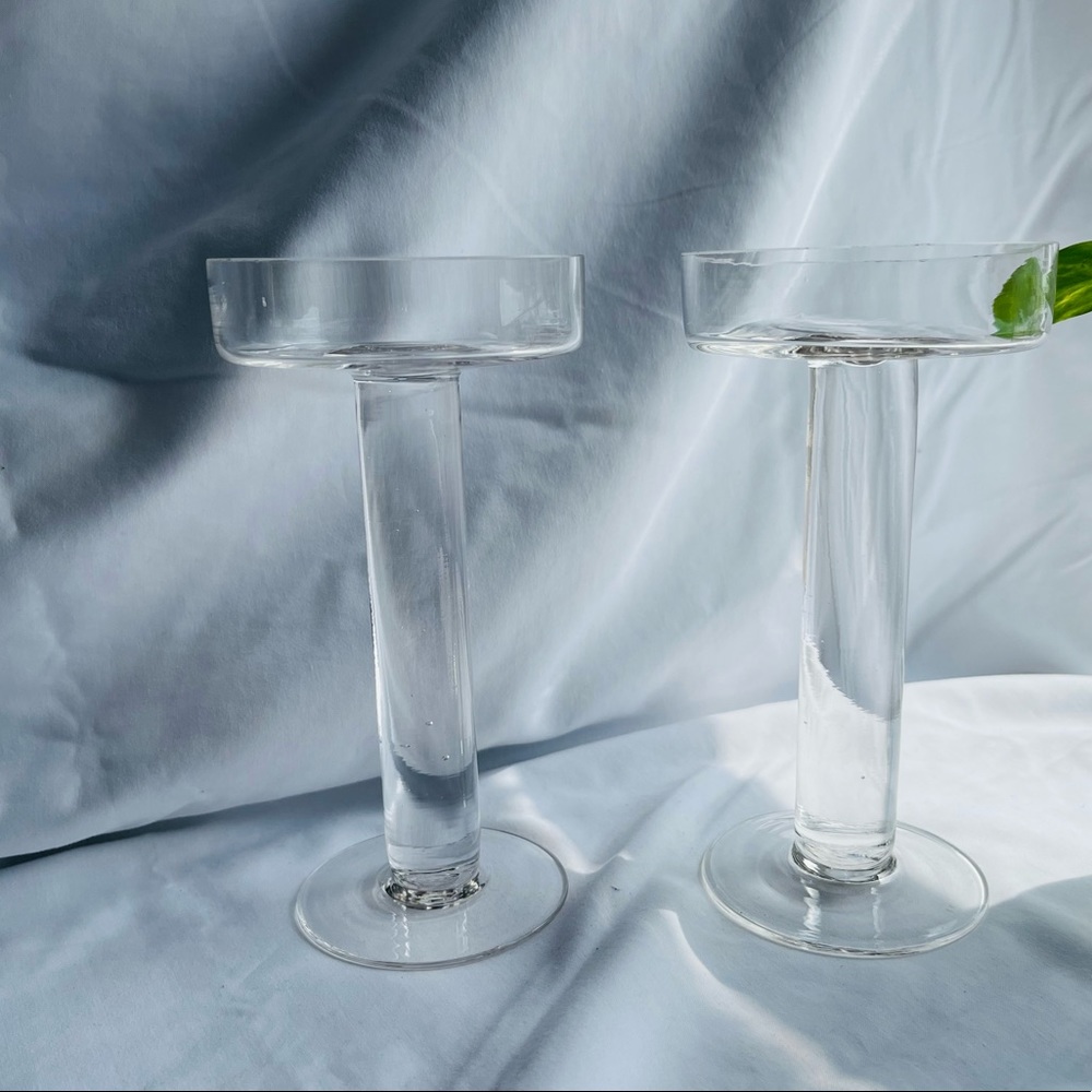 Clear Glass pedestal candle Holder Set of Two